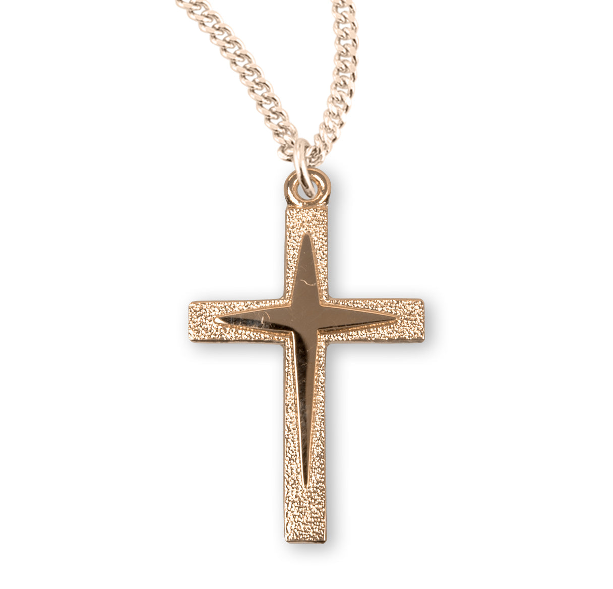 Gold Over Sterling Silver Starburst Cross Necklace | 16kt Gold Plated .925 Silver