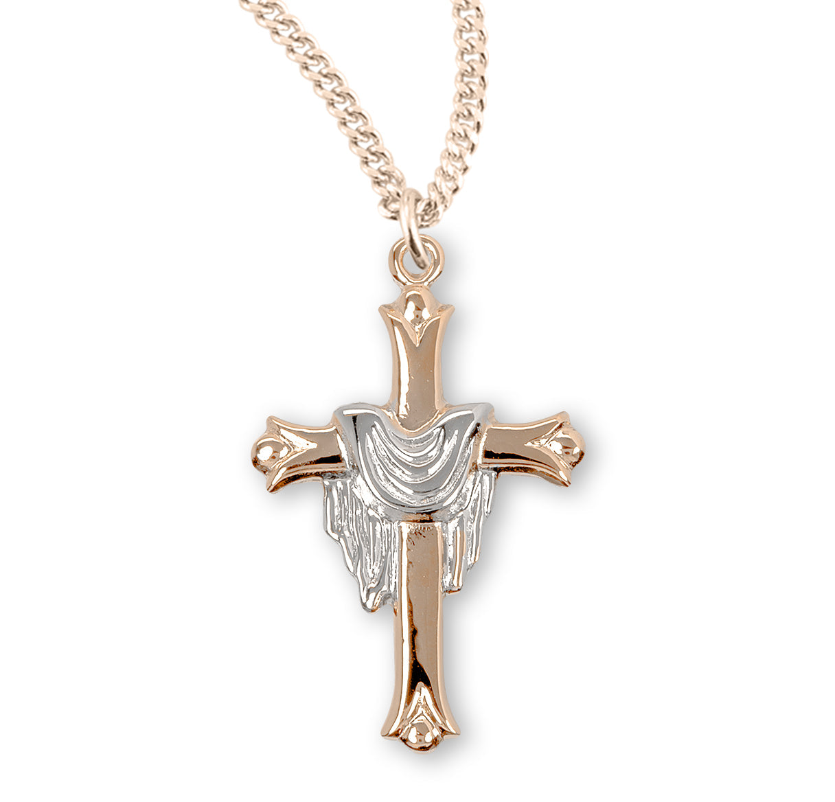 Gold Plated Cross with a Rhodium Plated Robe Necklace | Catholic Jewelry