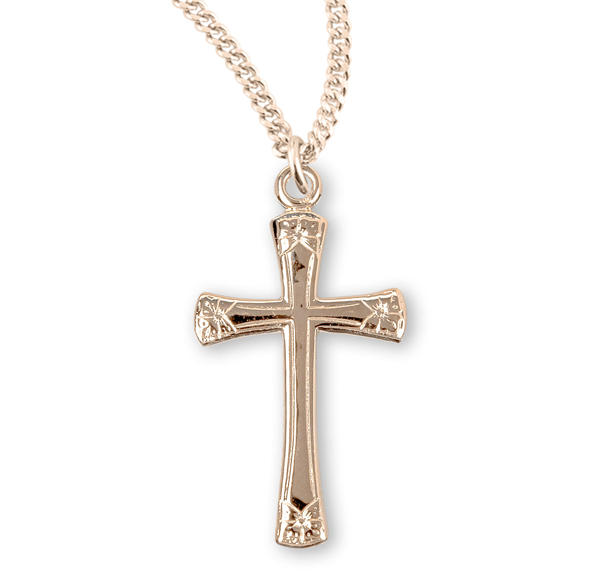 Flower Tipped Gold Over Sterling Silver Cross Necklace | 16kt Gold Plated .925 Silver