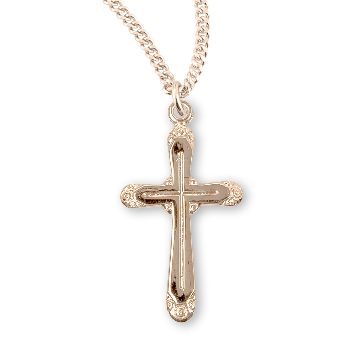 Gold Over Sterling Silver Rounded Edge Cross Necklace | 16kt Gold Plated .925 Silver