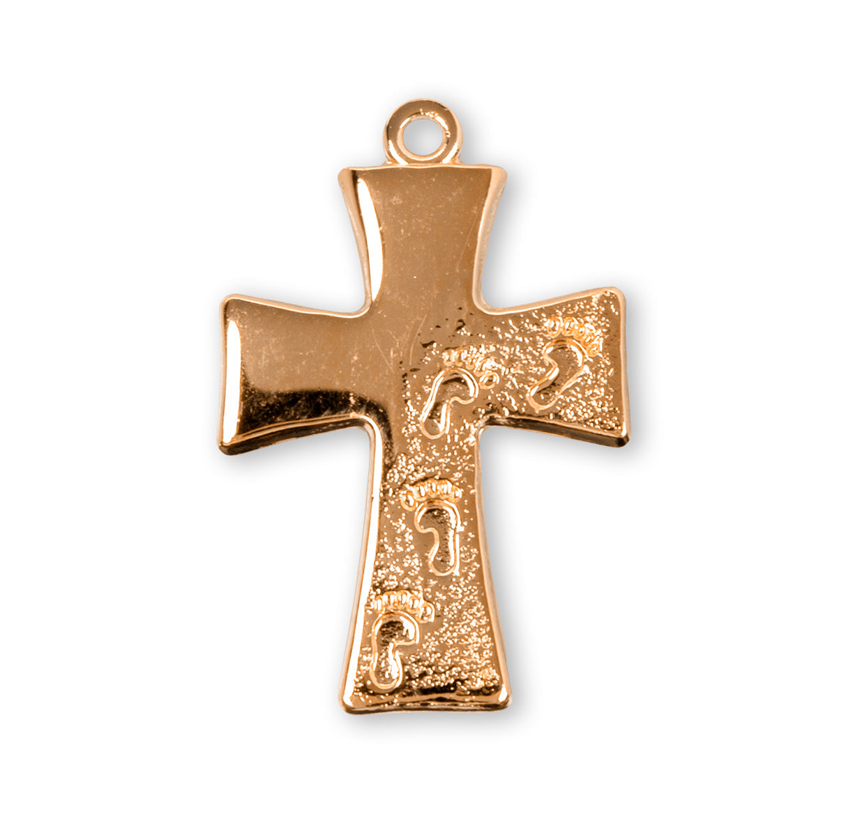 Gold Over Sterling Silver Footprints in the Sand Cross Necklace | 16kt Gold Plated .925 Silver