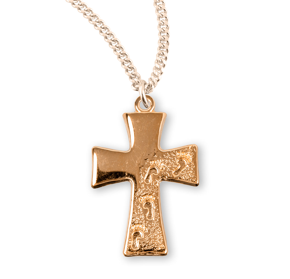 Gold Over Sterling Silver Footprints in the Sand Cross Necklace | 16kt Gold Plated .925 Silver