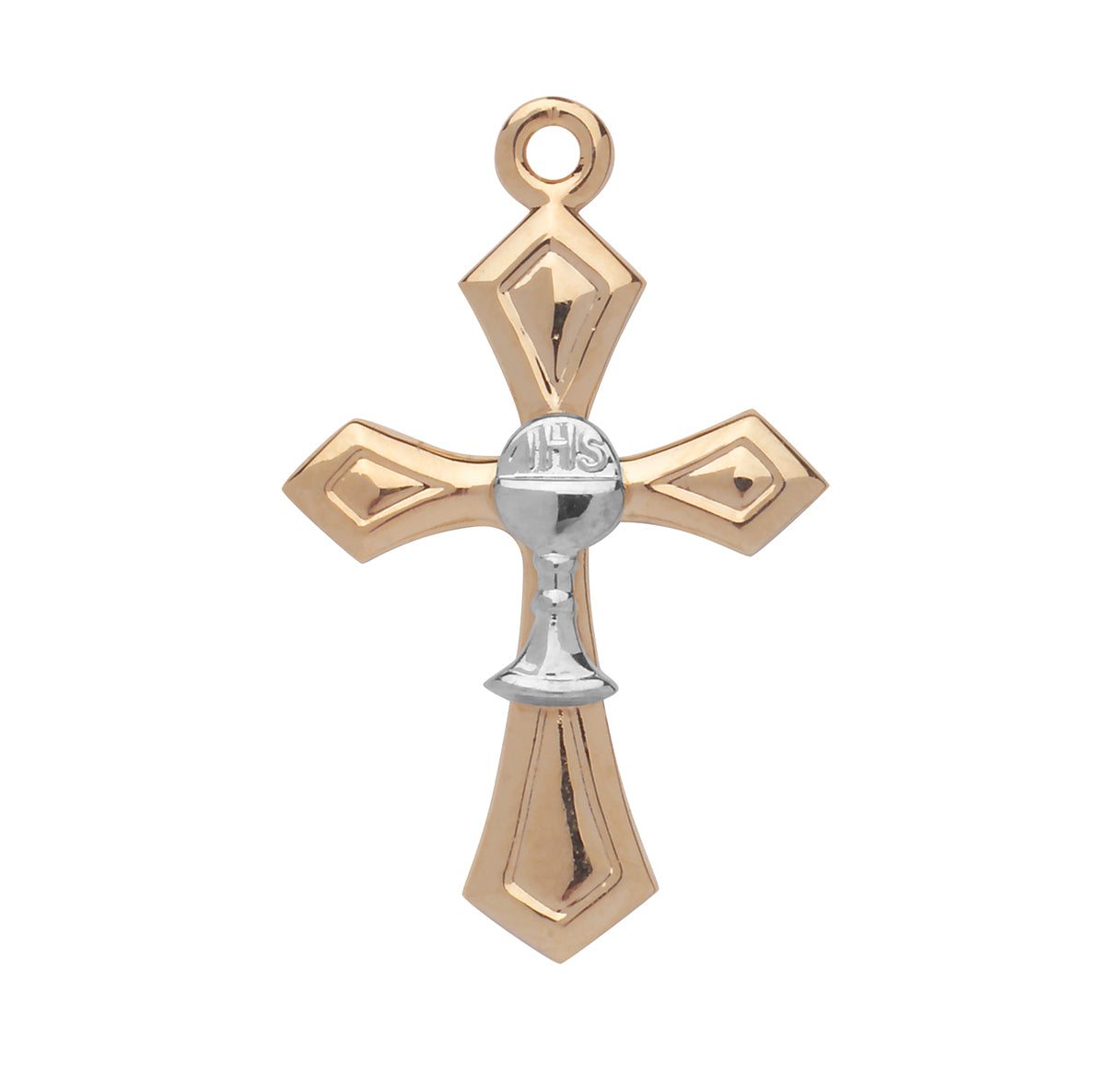 Two-tone Gold Over Sterling Silver Cross with Chalice Necklace | 16kt Gold Plated .925 Silver