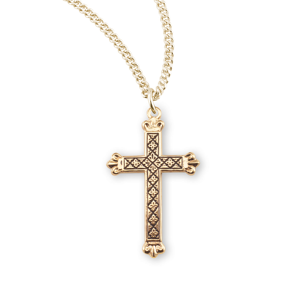 Gold Over Sterling Silver Cross with Black Enamel Design Necklace | 16kt Gold Plated .925 Silver