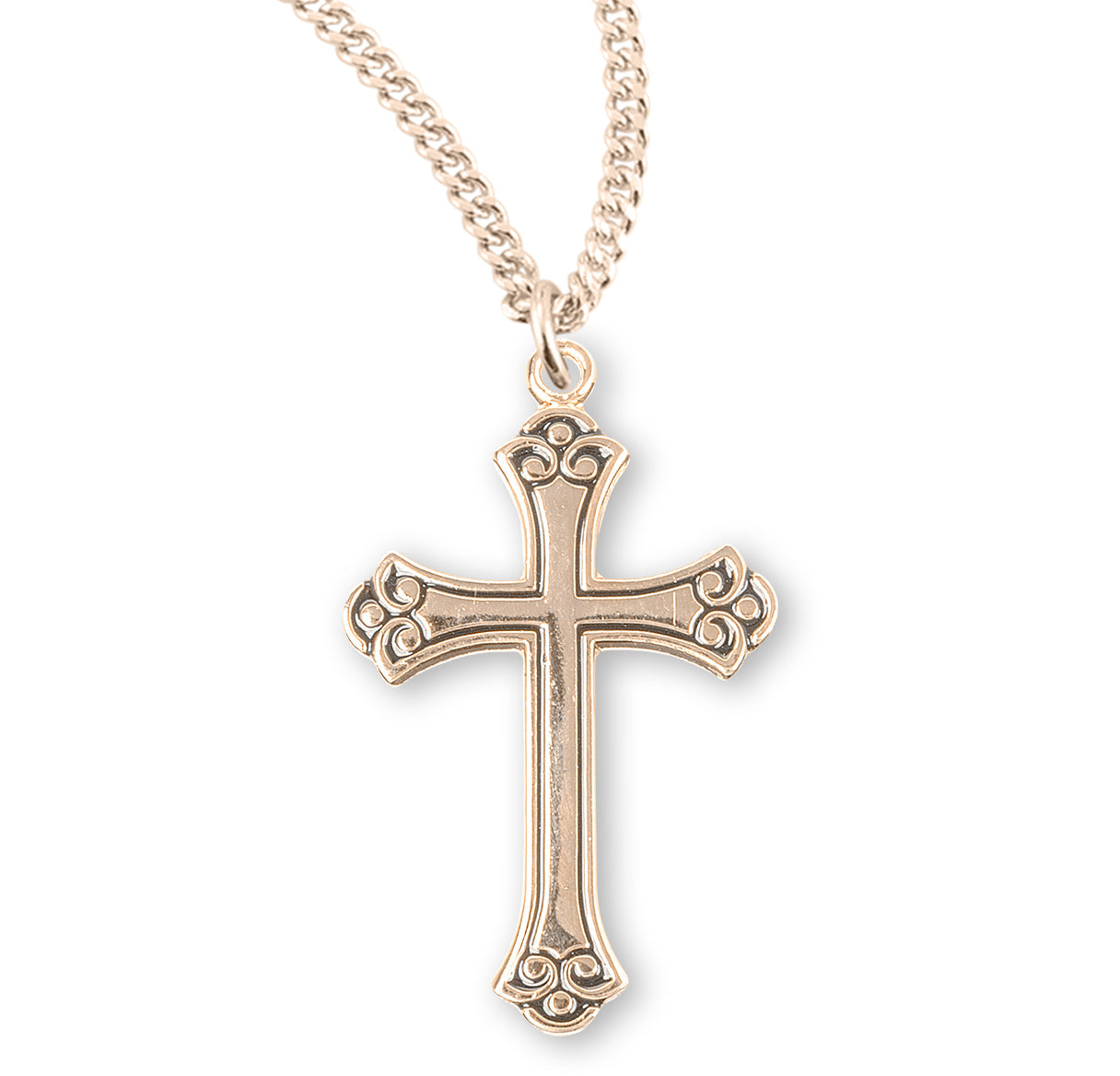 Swirl Tip Black Enameled Gold Over Sterling Silver Cross Necklace | 16kt Gold Plated .925 Silver