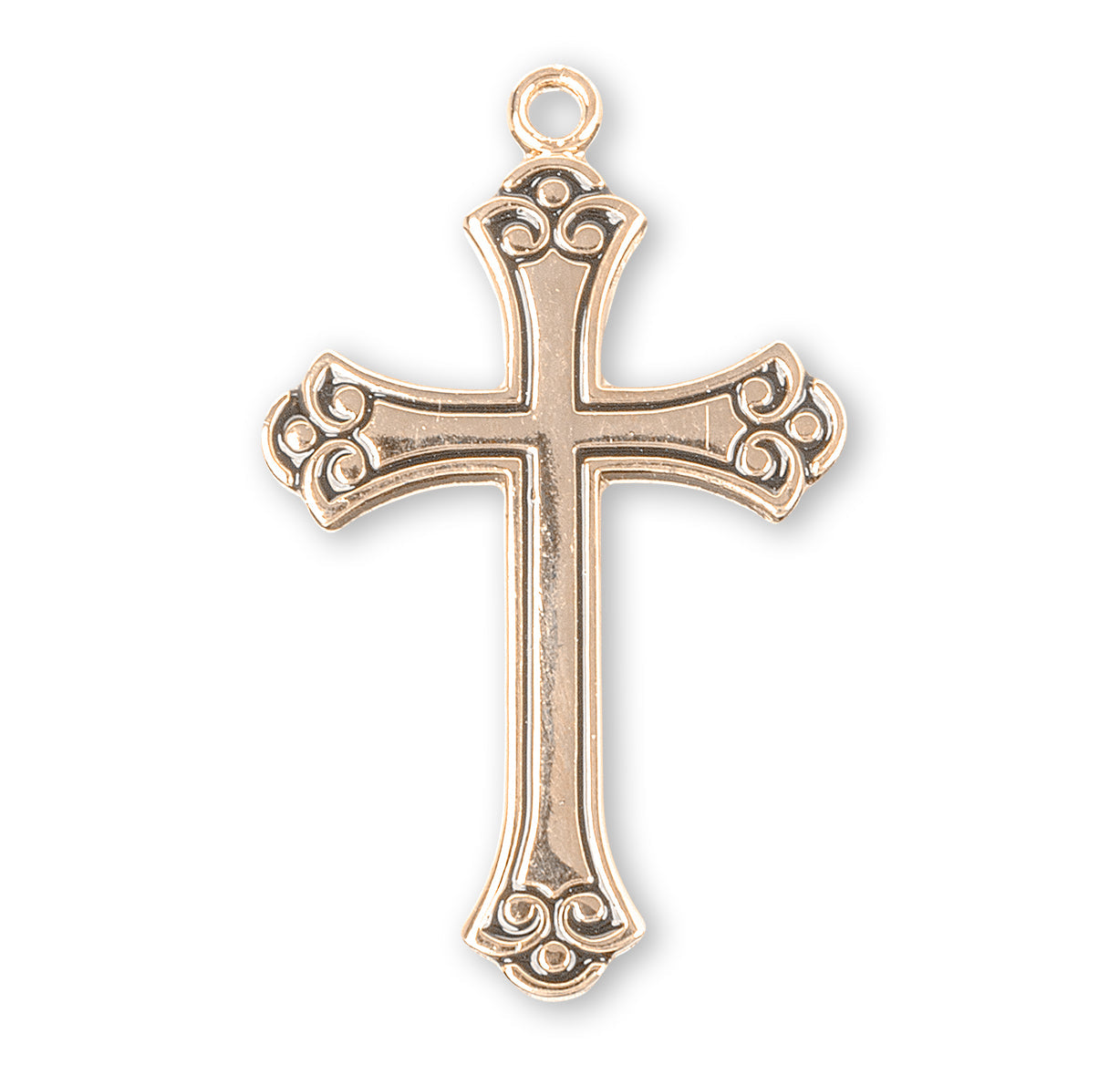 Swirl Tip Black Enameled Gold Over Sterling Silver Cross Necklace | 16kt Gold Plated .925 Silver