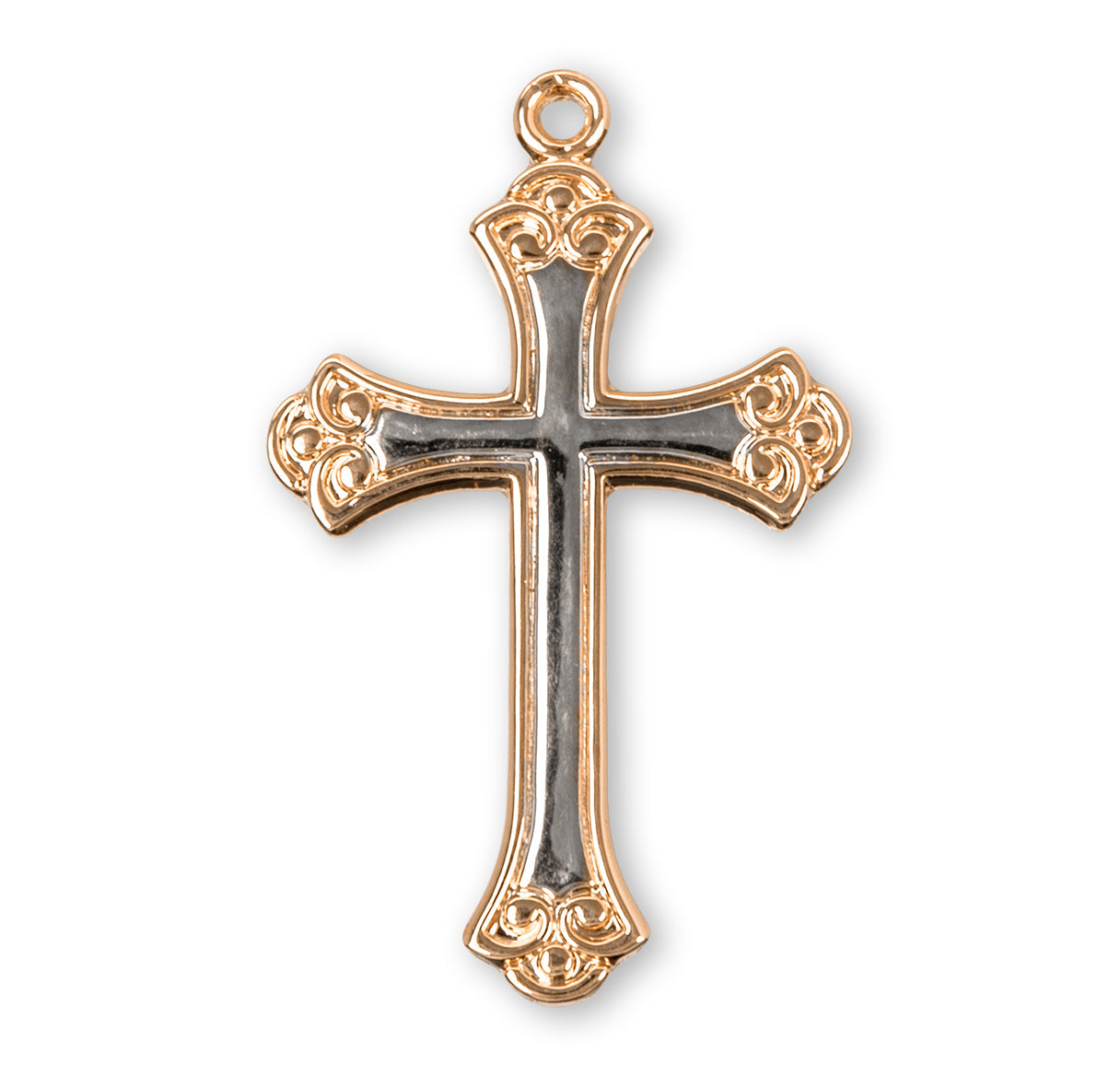 Gold Over Sterling Silver Two-Tone Cross Necklace | 16kt Gold Plated .925 Silver