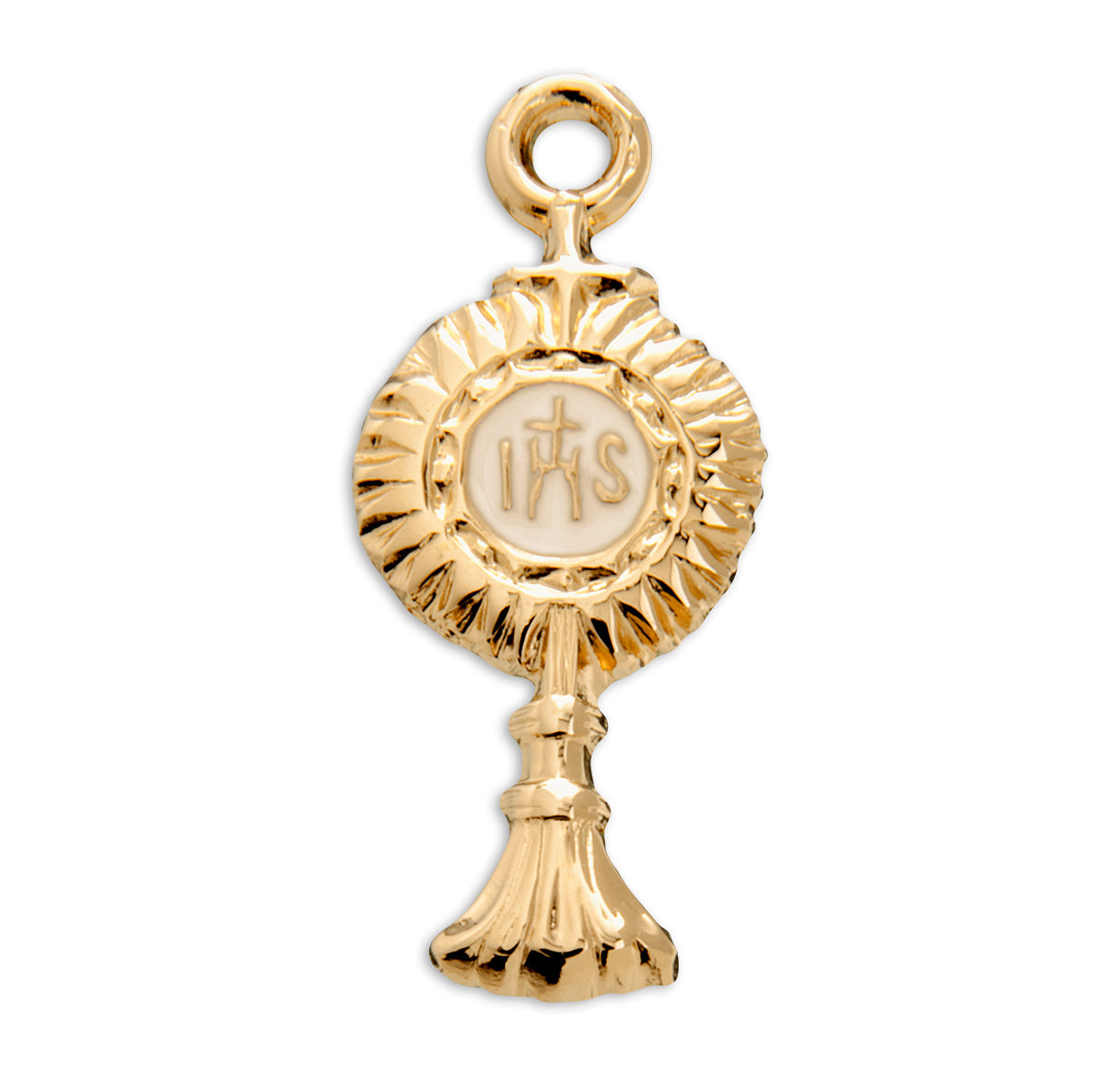 Gold Over Sterling Silver Monstrance Pendant with White Epoxy | 16kt Gold Plated .925 Silver