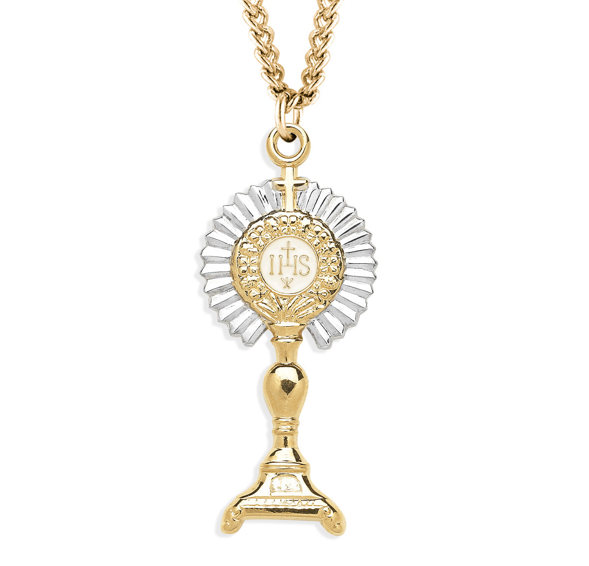Gold Over Sterling Silver Two-Tone Monstrance Pendant | 16kt Gold Plated .925 Silver
