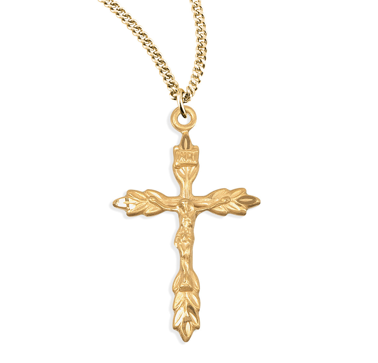 Gold Over Sterling Silver Wheat Crucifix Necklace | 16kt Gold Plated .925 Silver