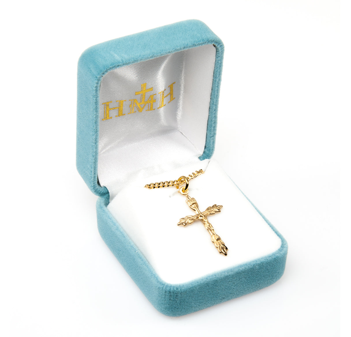 Gold Over Sterling Silver Wheat Crucifix Necklace | 16kt Gold Plated .925 Silver