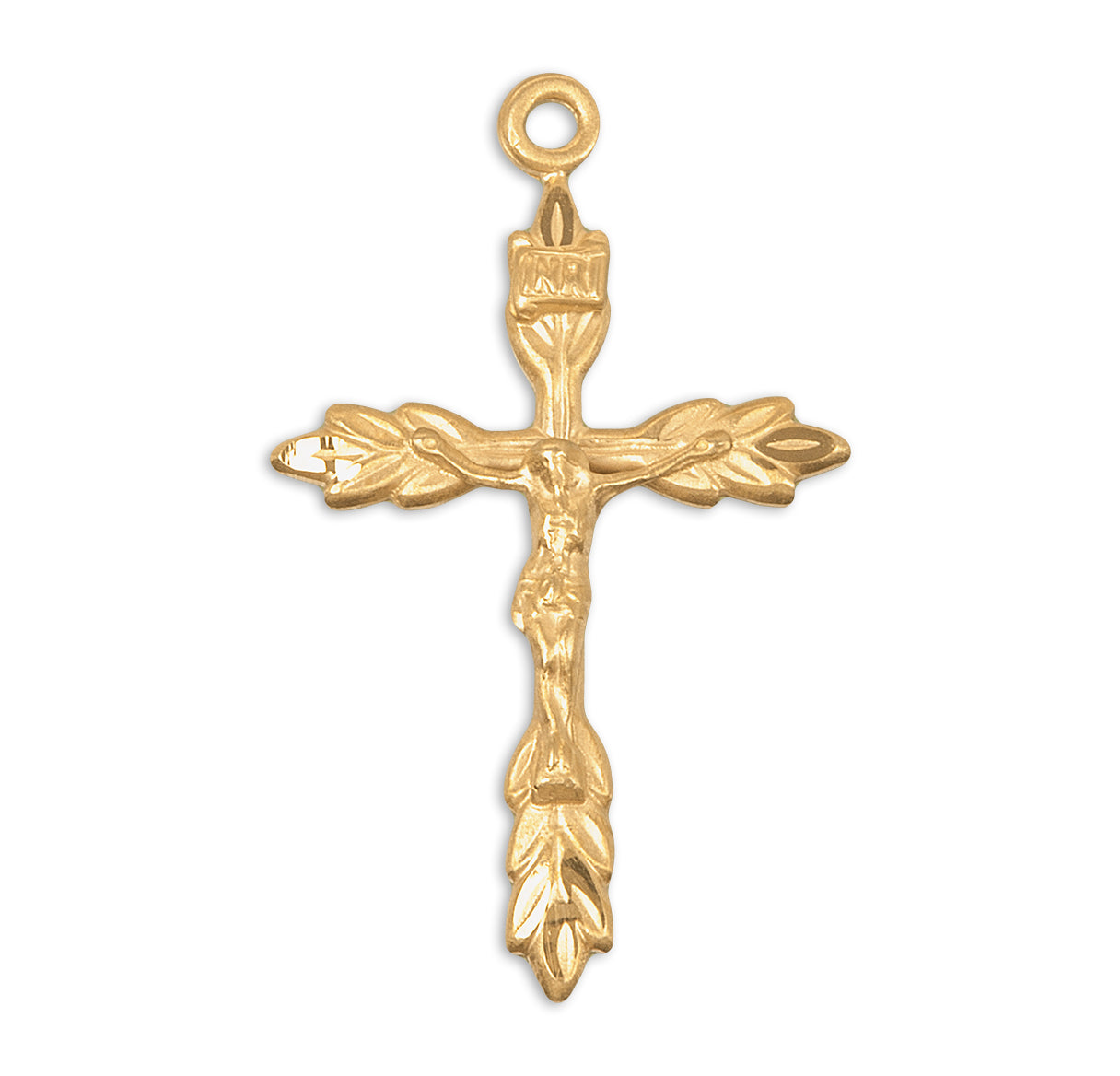 Gold Over Sterling Silver Wheat Crucifix Necklace | 16kt Gold Plated .925 Silver