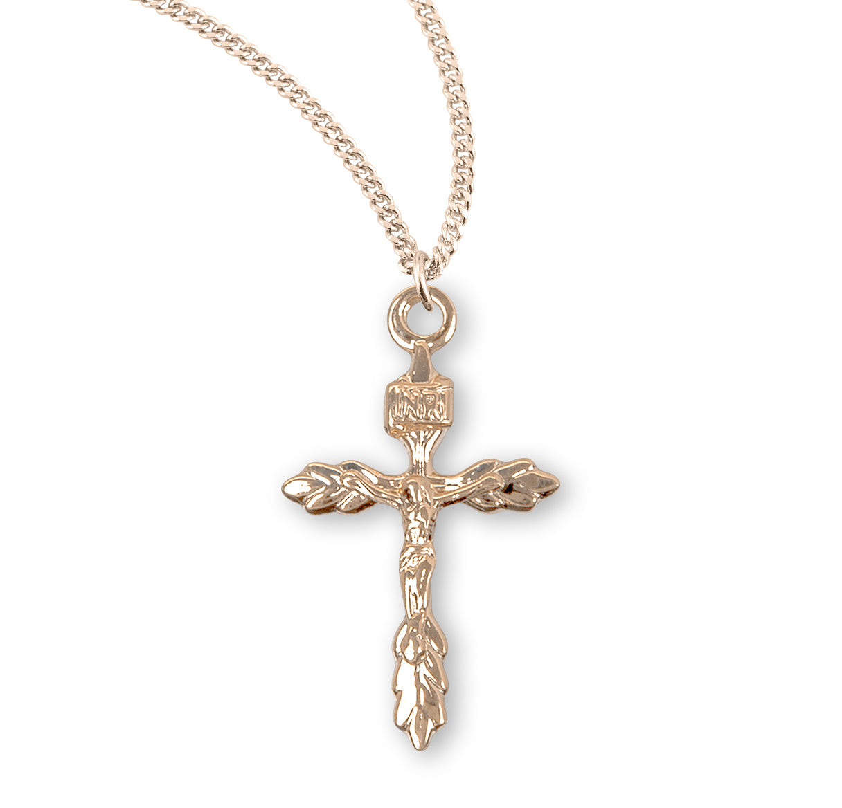 Gold Over Sterling Silver Wheat Crucifix Necklace | 16kt Gold Plated .925 Silver