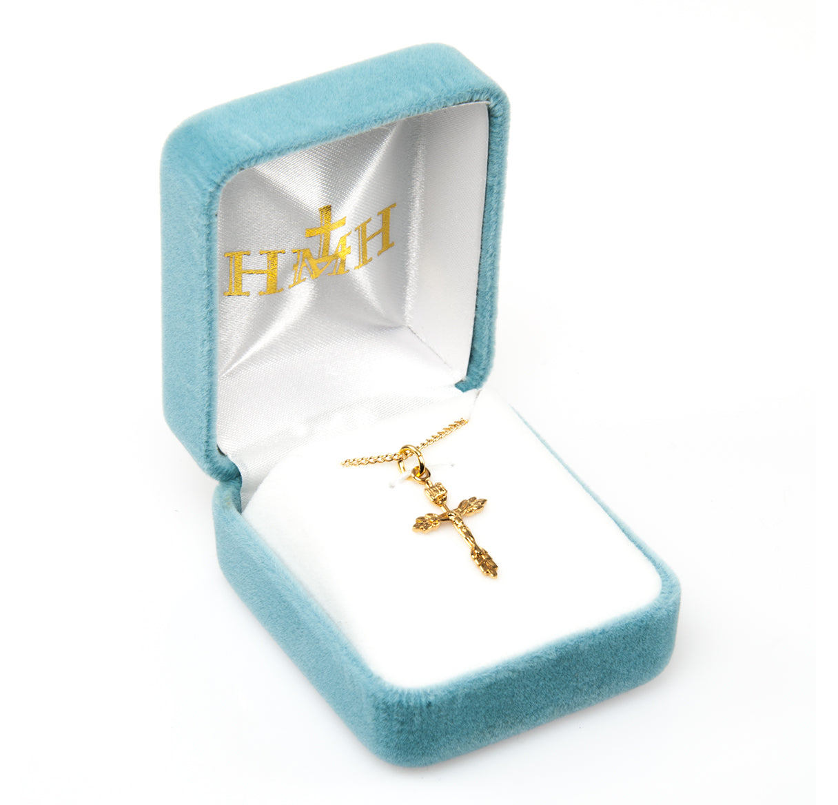 Gold Over Sterling Silver Wheat Crucifix Necklace | 16kt Gold Plated .925 Silver