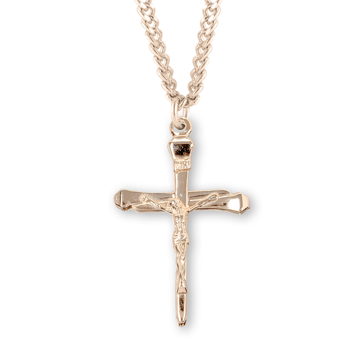 Gold Over Sterling Silver High Polished Crucifix Necklace | 16kt Gold Plated .925 Silver