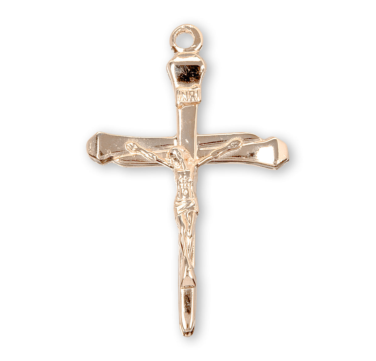 Gold Over Sterling Silver High Polished Crucifix Necklace | 16kt Gold Plated .925 Silver