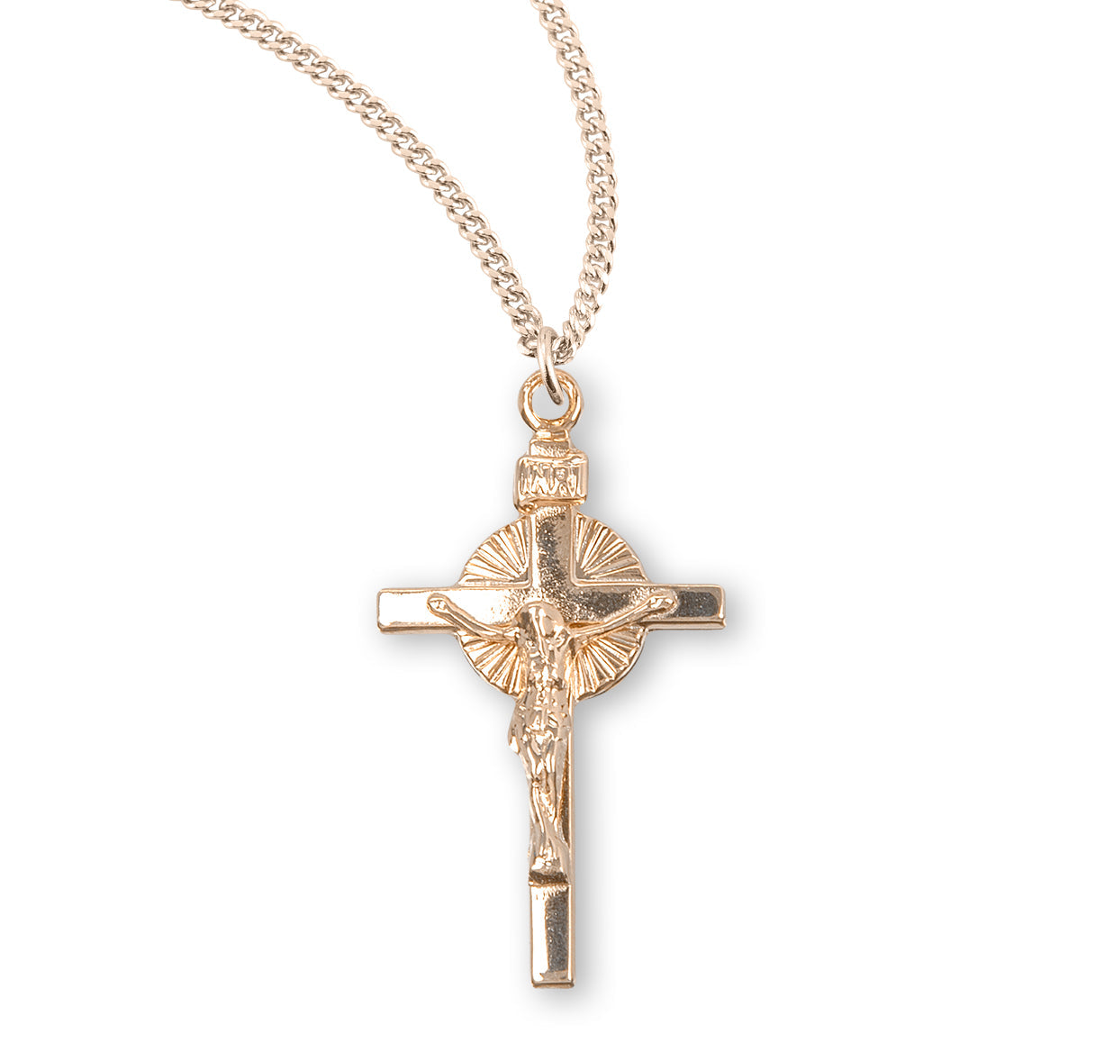 Sunburst Gold Over Sterling Silver Crucifix Necklace | 16kt Gold Plated .925 Silver