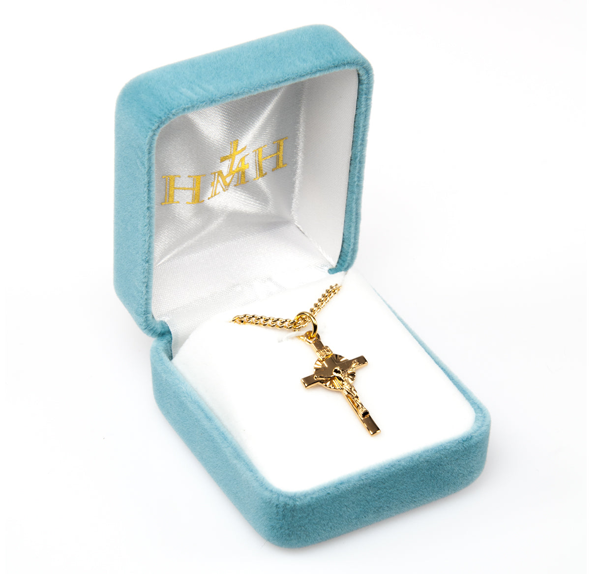 Sunburst Gold Over Sterling Silver Crucifix Necklace | 16kt Gold Plated .925 Silver