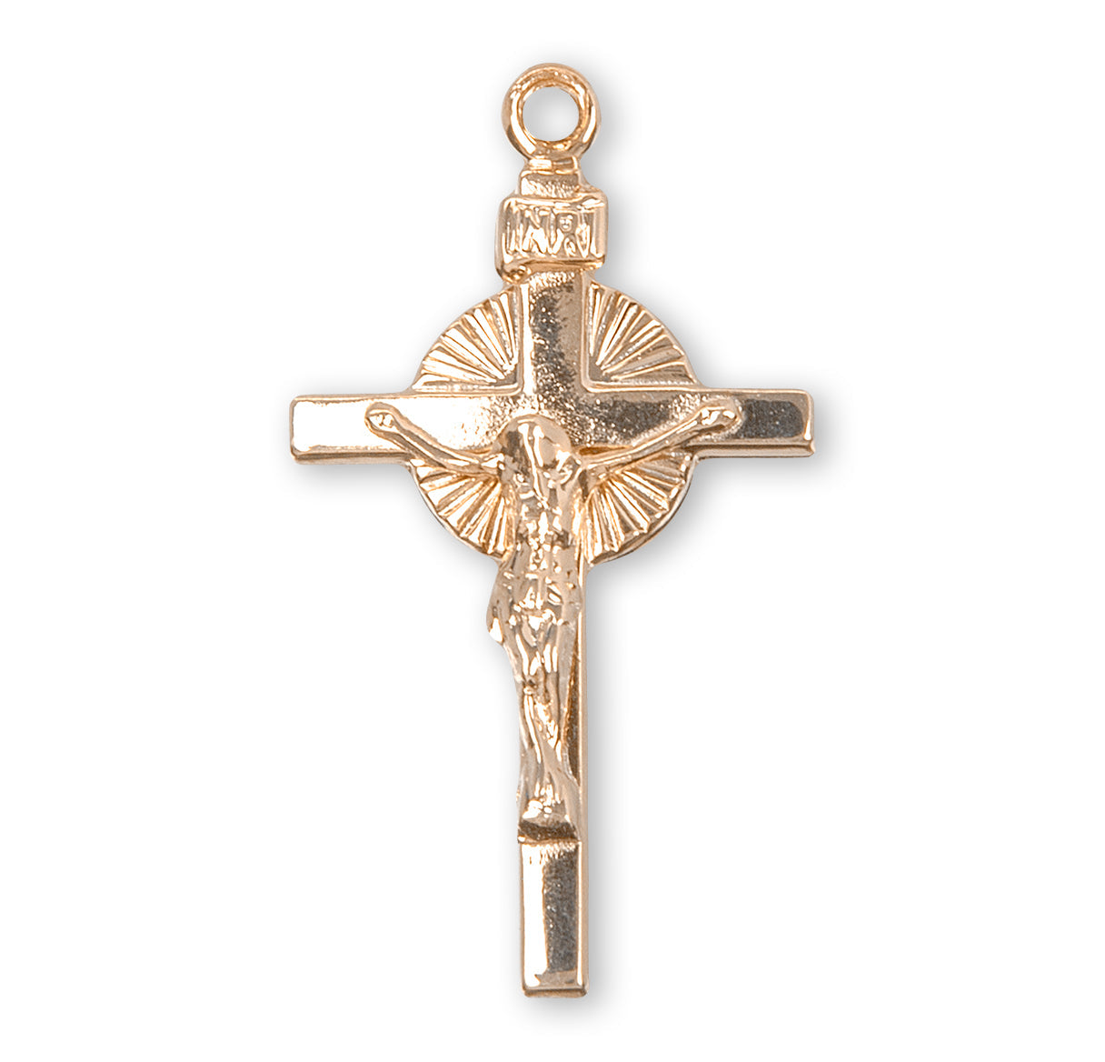 Sunburst Gold Over Sterling Silver Crucifix Necklace | 16kt Gold Plated .925 Silver