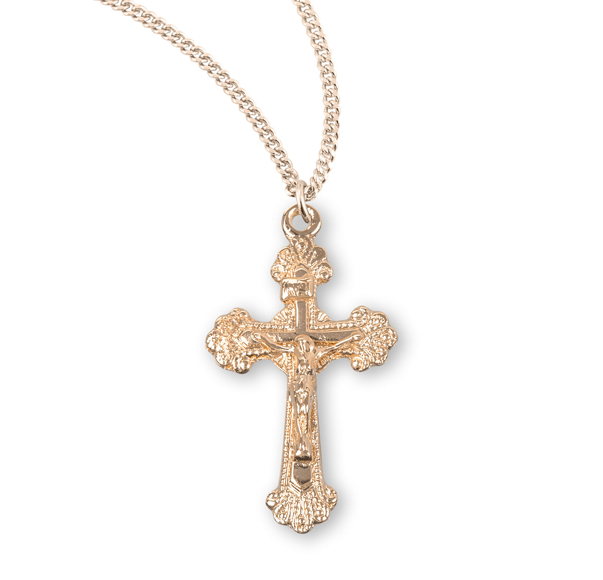Fancy Engraved Gold Over Sterling Silver Crucifix Necklace | 16kt Gold Plated .925 Silver