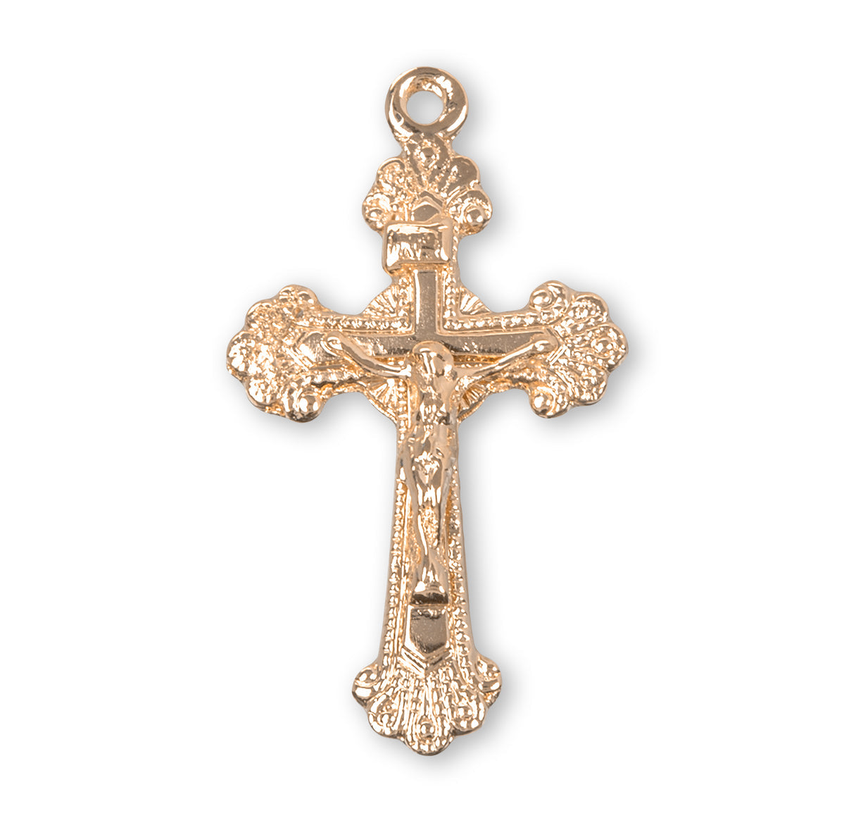 Fancy Engraved Gold Over Sterling Silver Crucifix Necklace | 16kt Gold Plated .925 Silver