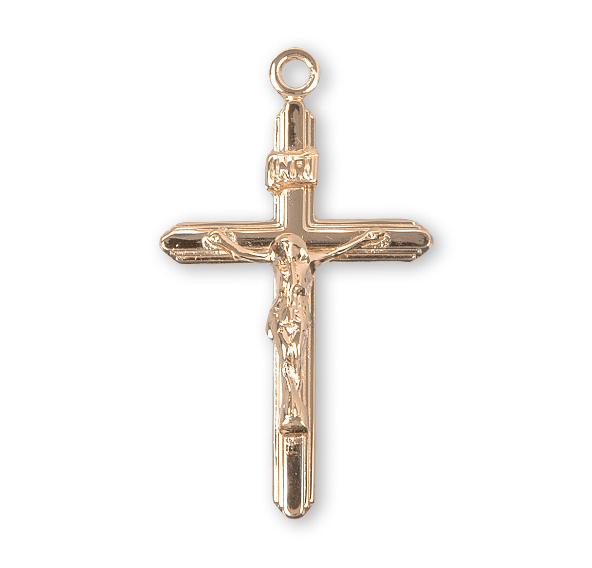 Stream Lined Gold Over Sterling Silver Crucifix Necklace | 16kt Gold Plated .925 Silver
