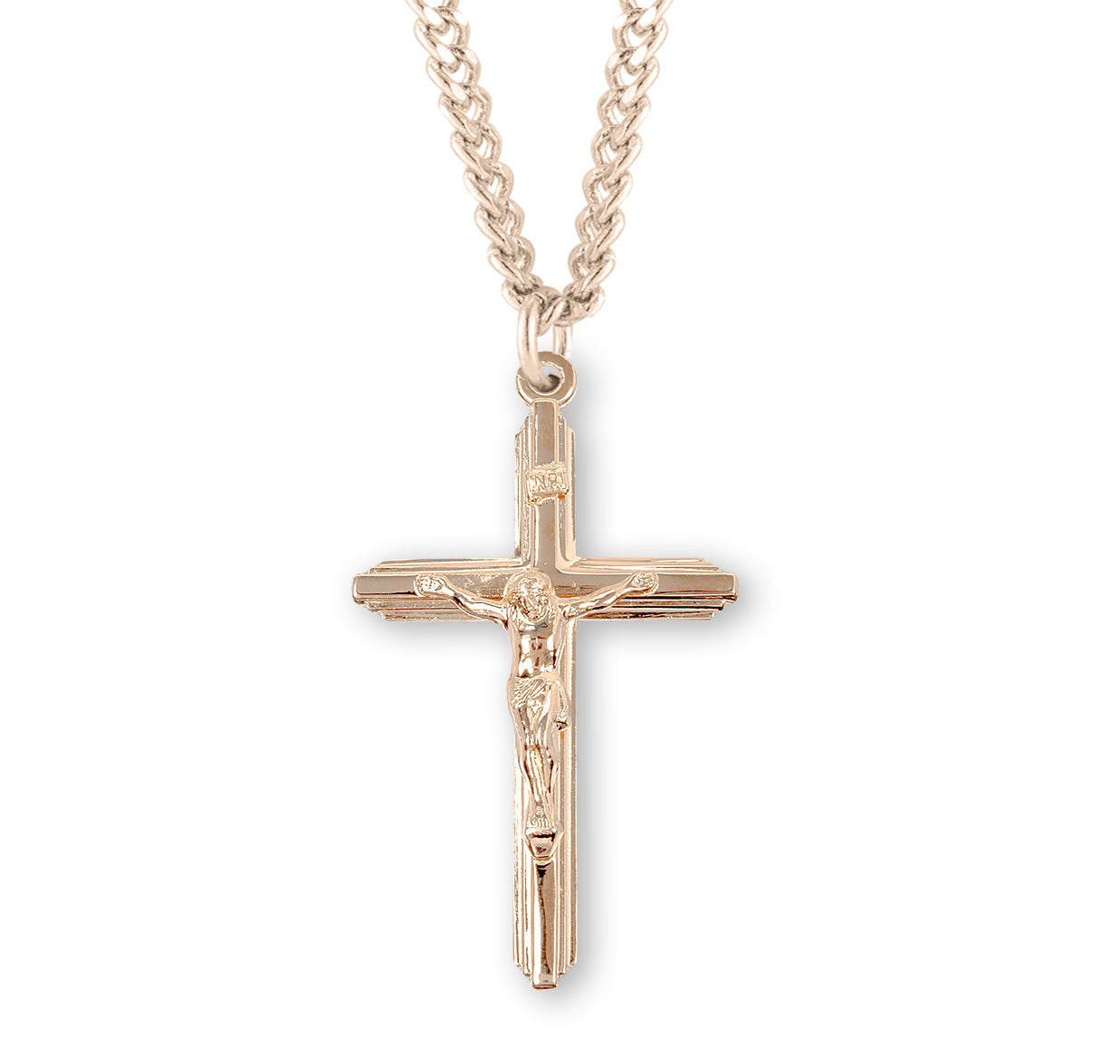 Inlayed Gold Over Sterling Silver Crucifix Necklace | 16kt Gold Plated .925 Silver