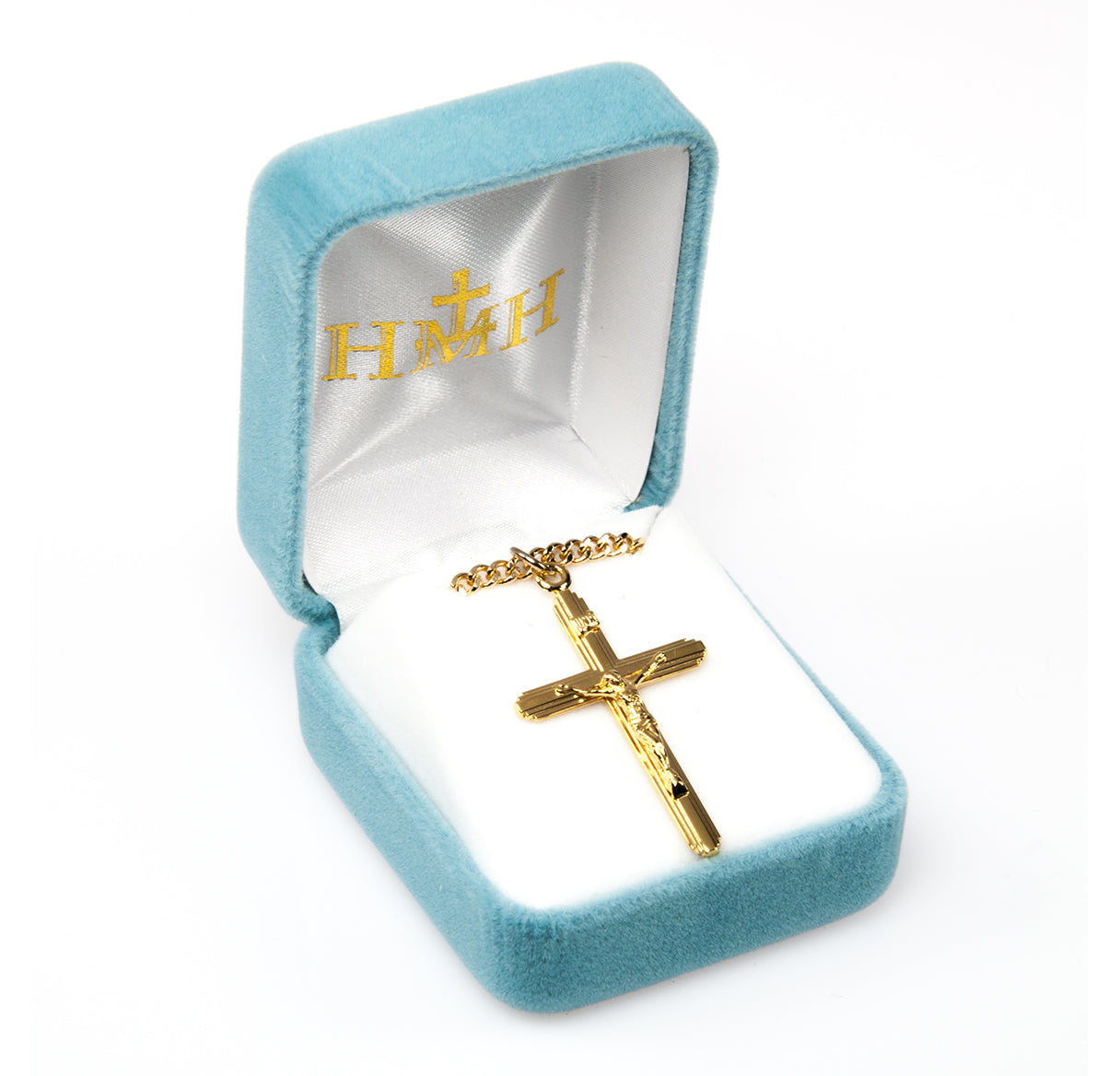 Inlayed Gold Over Sterling Silver Crucifix Necklace | 16kt Gold Plated .925 Silver