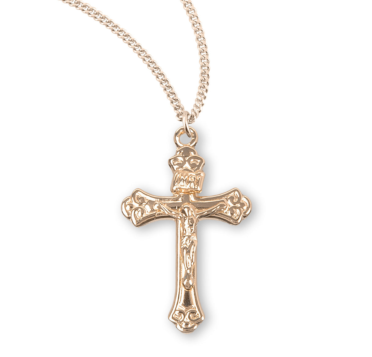 Gold Over Sterling Silver Tapered Crucifix Necklace | 16kt Gold Plated .925 Silver