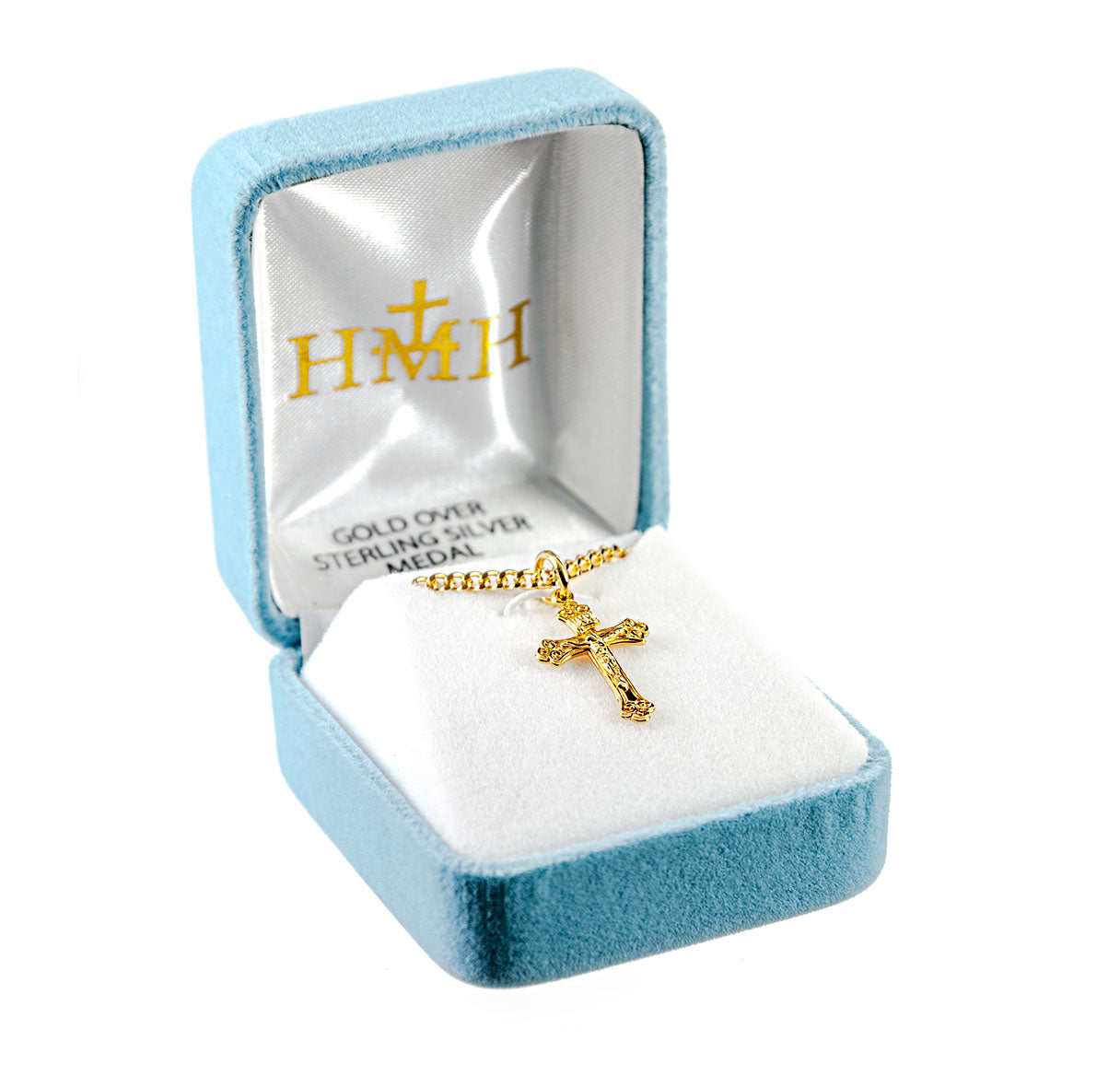 Gold Over Sterling Silver Tapered Crucifix Necklace | 16kt Gold Plated .925 Silver