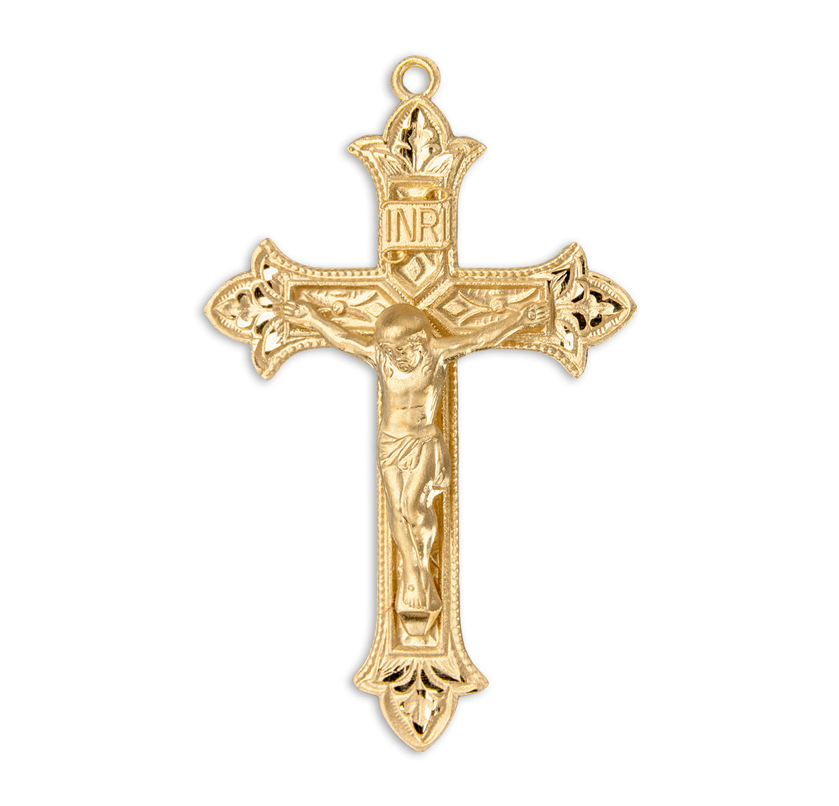 Gold Over Sterling Silver Fluer de Lis Tip Crucifix Necklace | 16kt Gold Plated .925 Silver