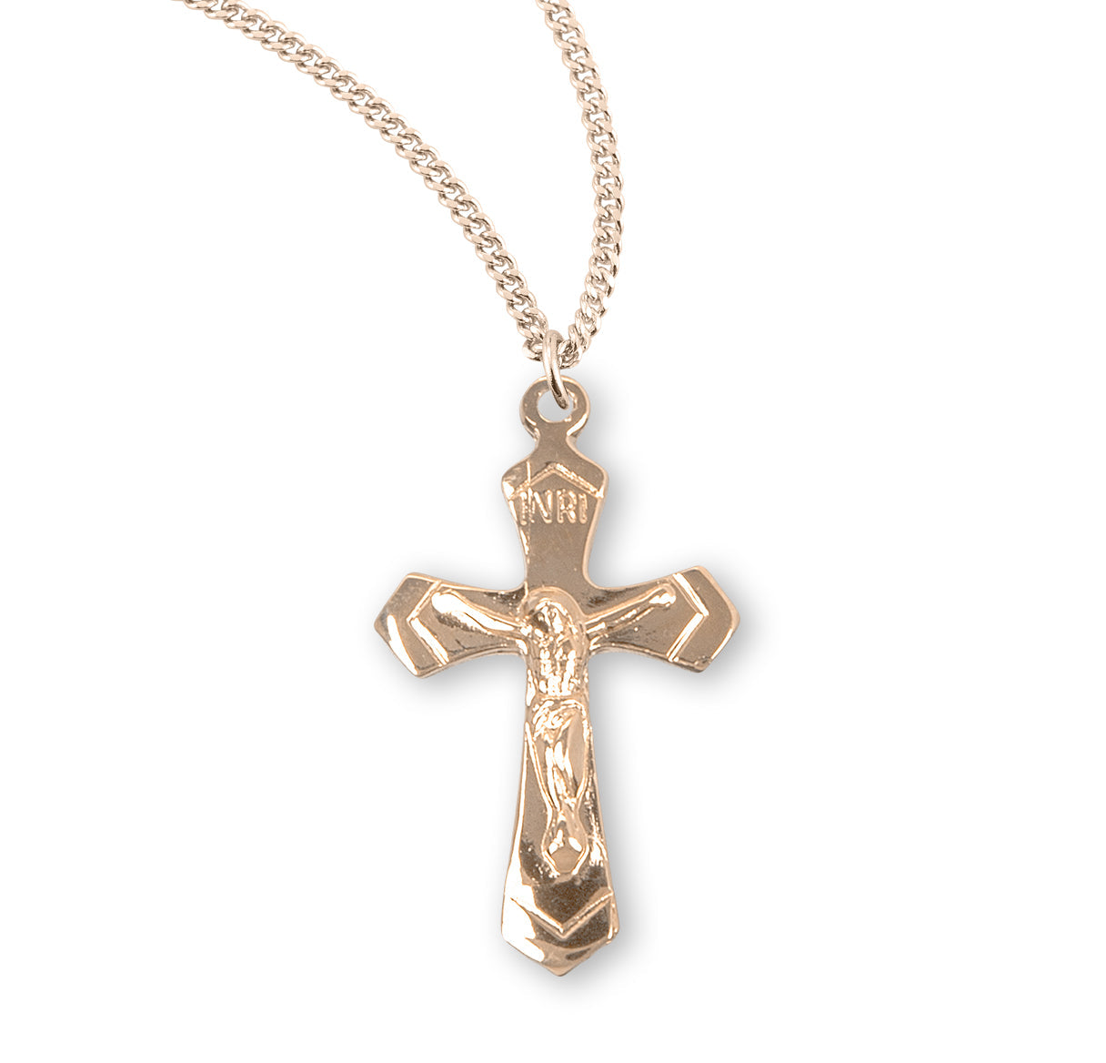 Gold Over Sterling Silver High Polished Crucifix Necklace | 16kt Gold Plated .925 Silver