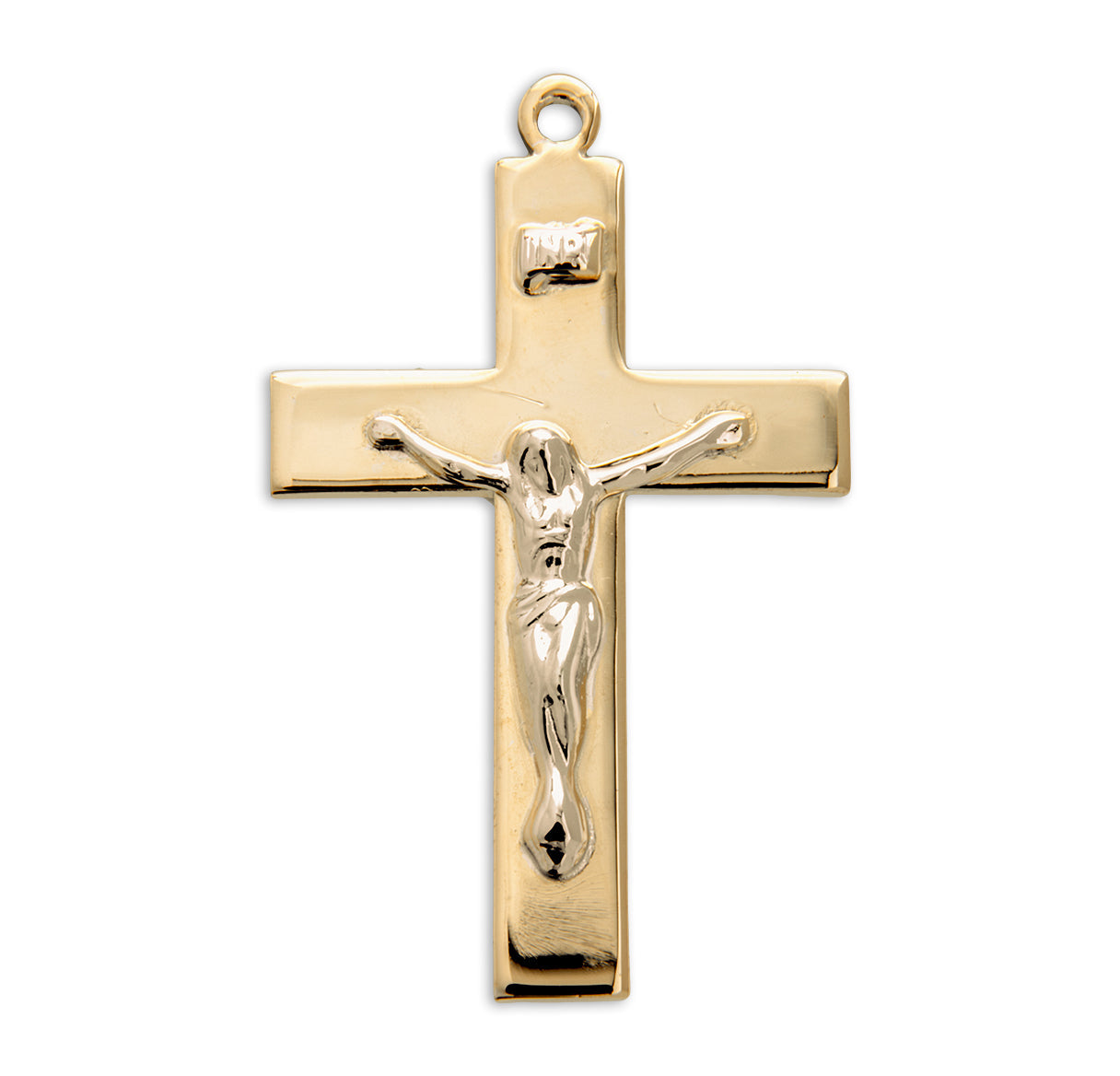 Gold Over Sterling Silver Two Toned Crucifix Necklace | 16kt Gold Plated .925 Silver