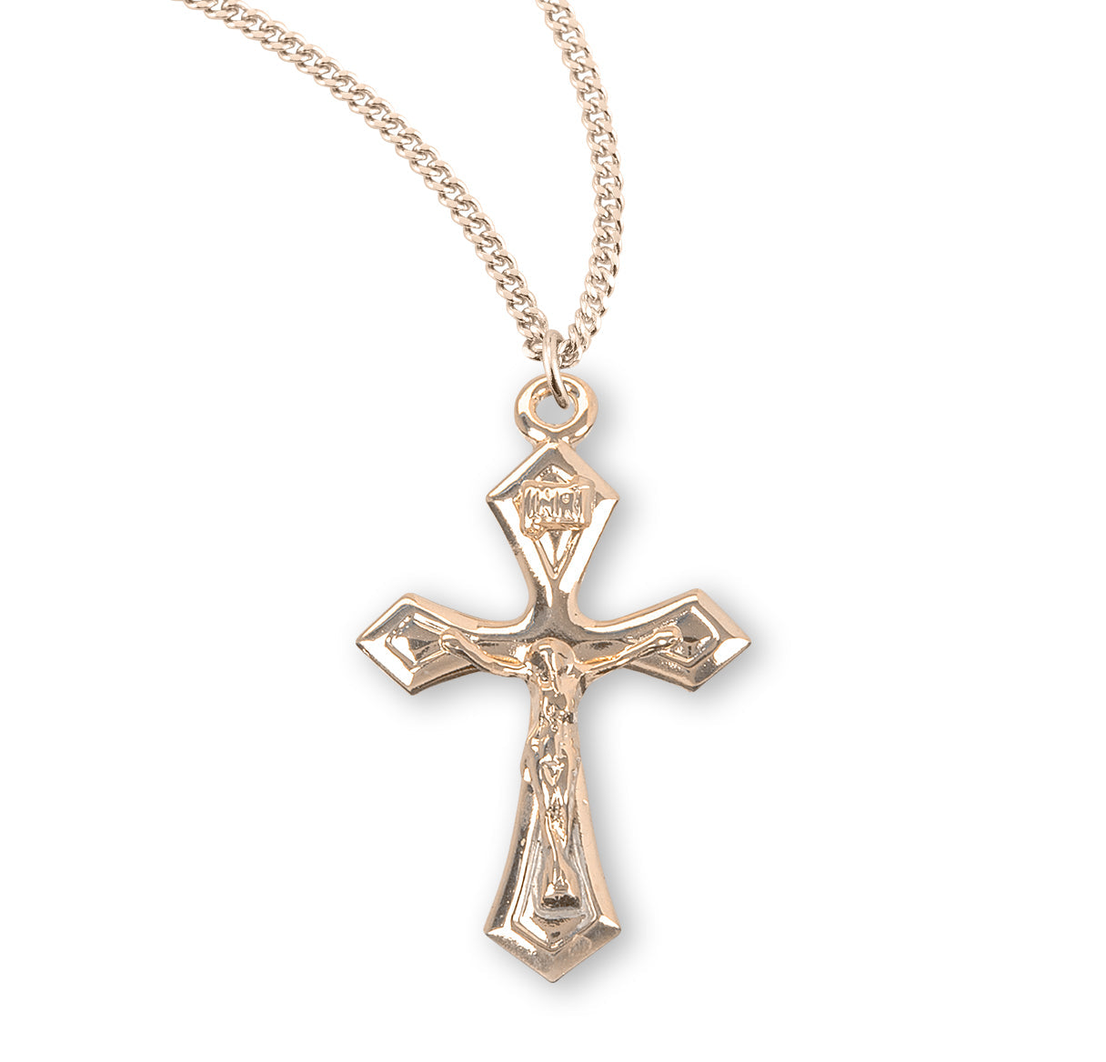 Pointed Tapered Gold Over Sterling Silver Crucifix Necklace | 16kt Gold Plated .925 Silver