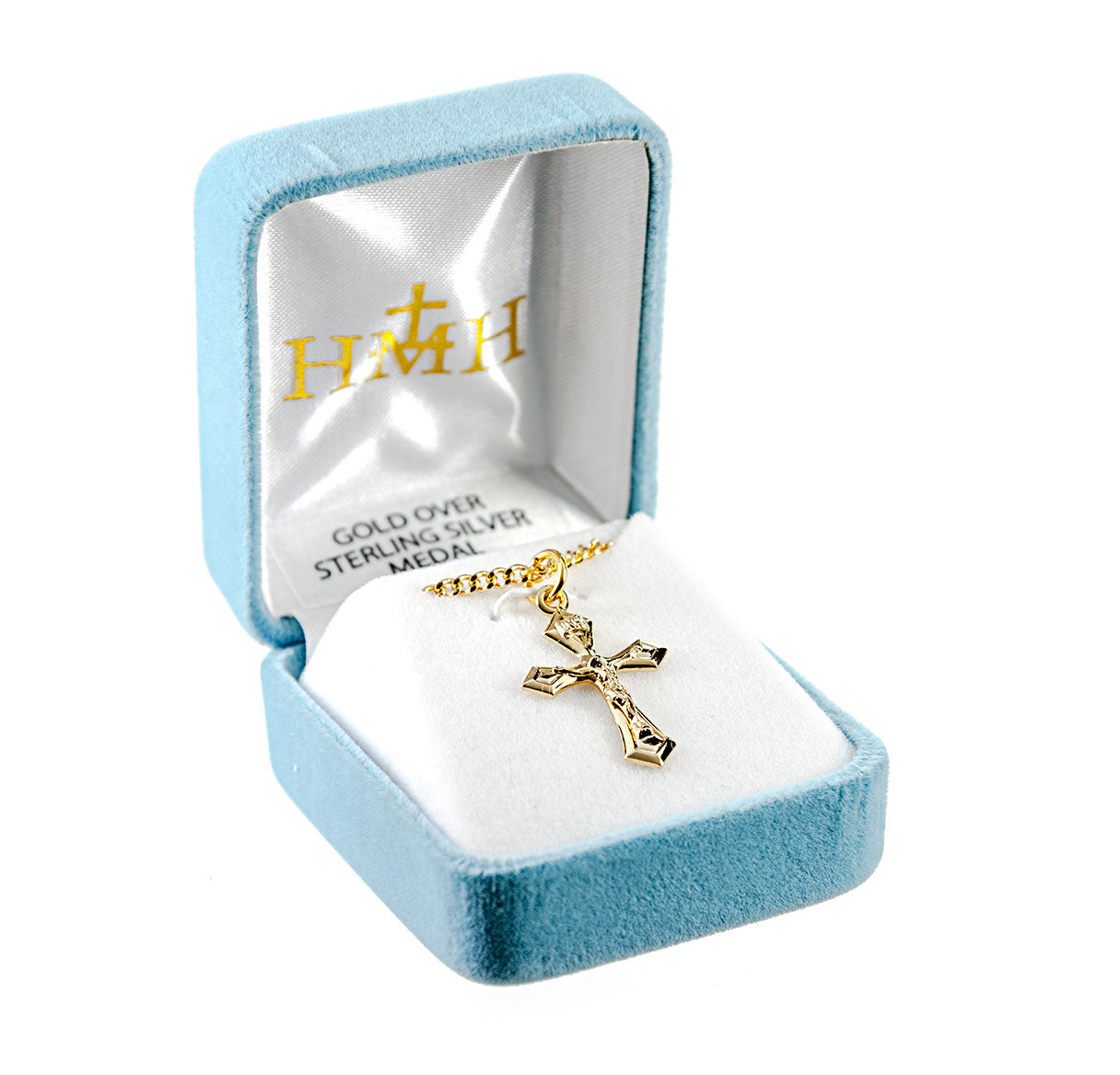 Pointed Tapered Gold Over Sterling Silver Crucifix Necklace | 16kt Gold Plated .925 Silver