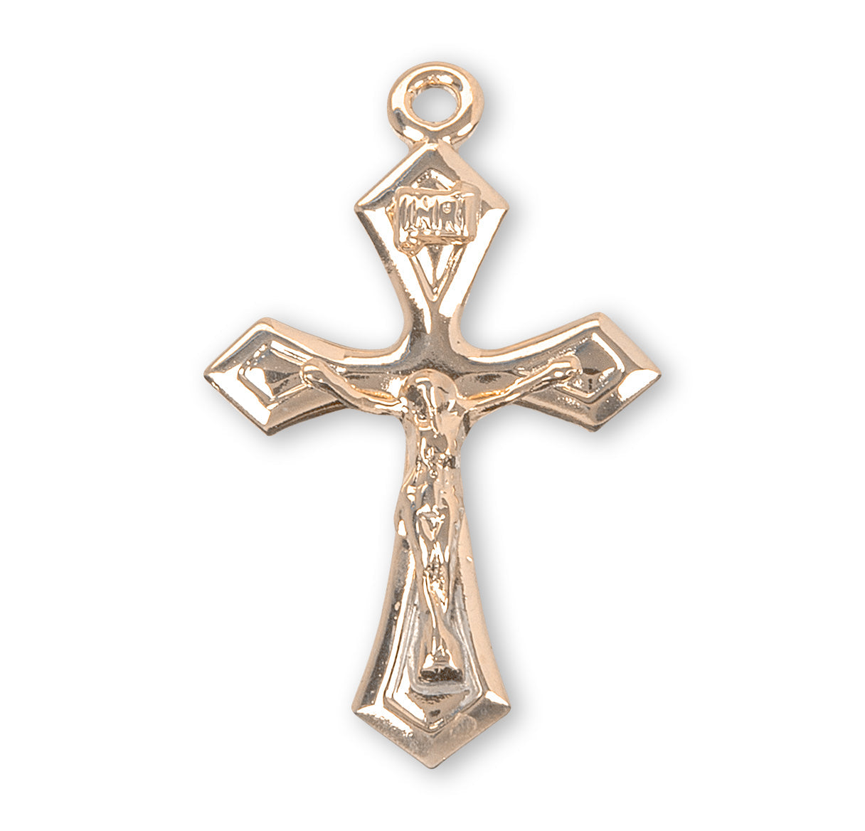 Pointed Tapered Gold Over Sterling Silver Crucifix Necklace | 16kt Gold Plated .925 Silver