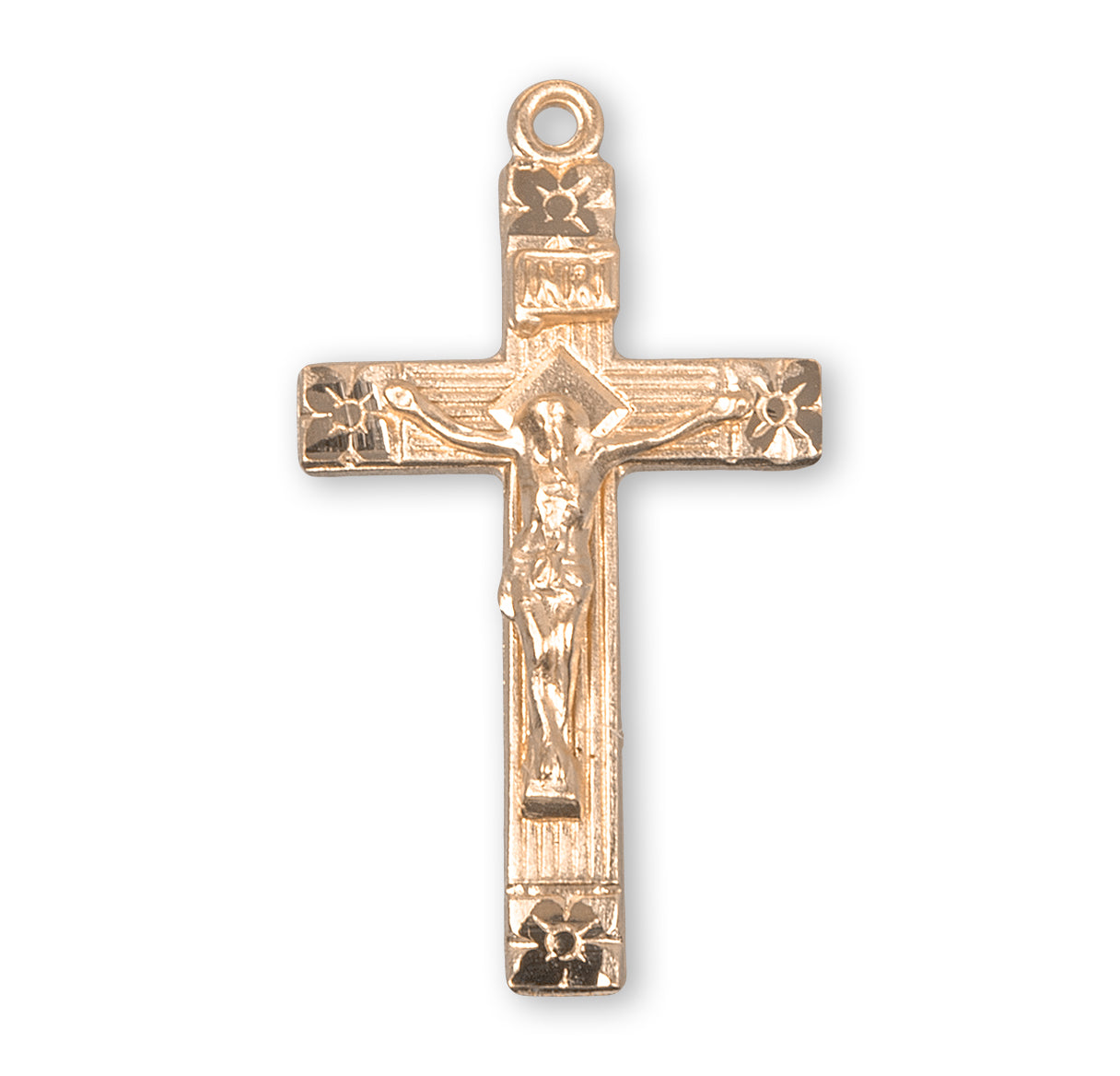 Flower Tipped Gold Over Sterling Crucifix Necklace | 16kt Gold Plated .925 Silver