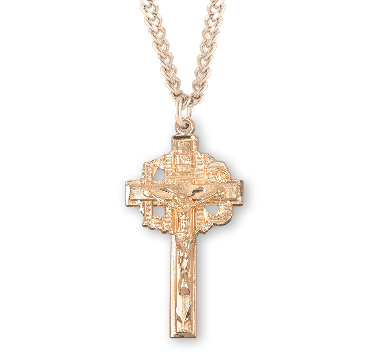 Pierced Gold Over Sterling Silver Crucifix Necklace | 16kt Gold Plated .925 Silver