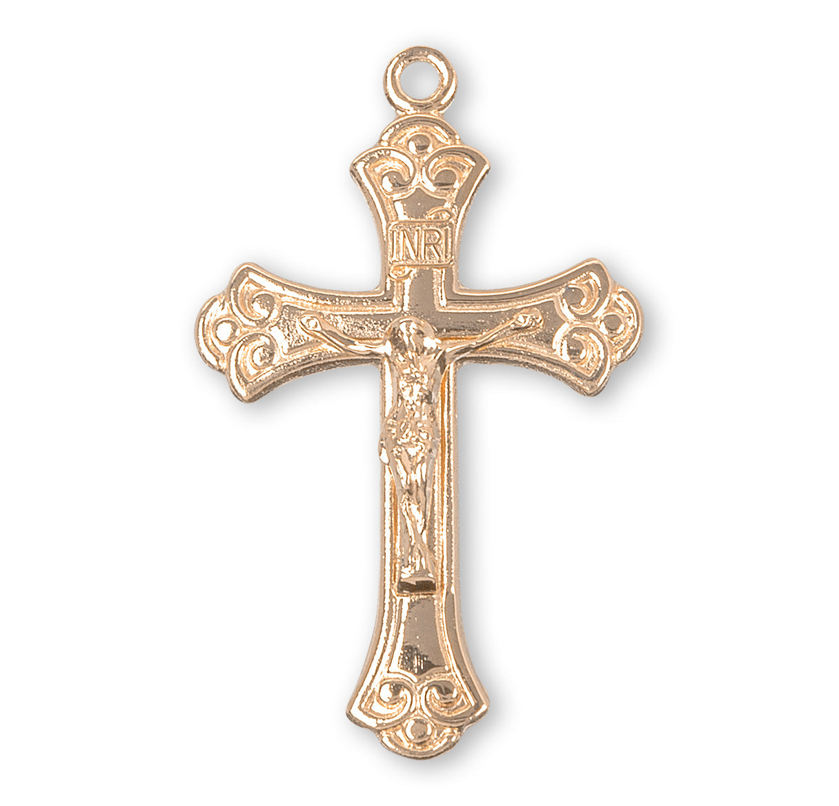 Swirled Gold Over Sterling Silver Crucifix Necklace | 16kt Gold Plated .925 Silver