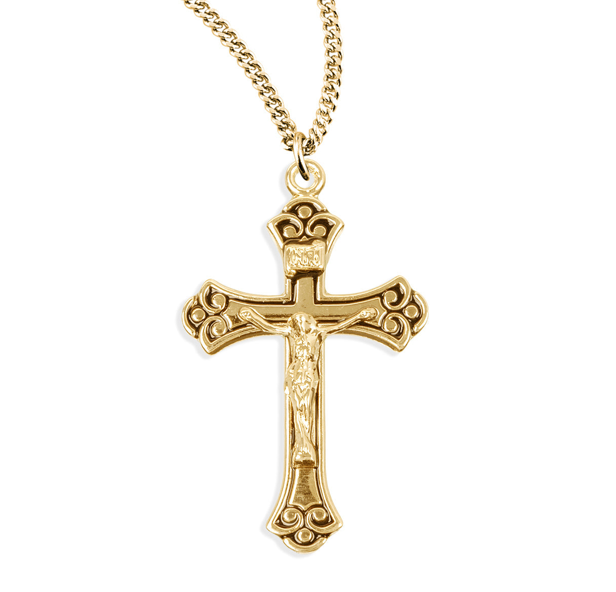 Swirled Gold Over Sterling Silver Black Crucifix Necklace | 16kt Gold Plated .925 Silver