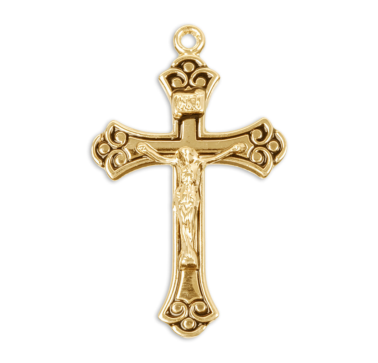 Swirled Gold Over Sterling Silver Black Crucifix Necklace | 16kt Gold Plated .925 Silver