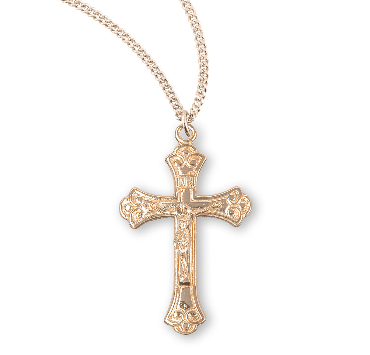 Swirled Gold Over Sterling Silver Crucifix Necklace | 16kt Gold Plated .925 Silver