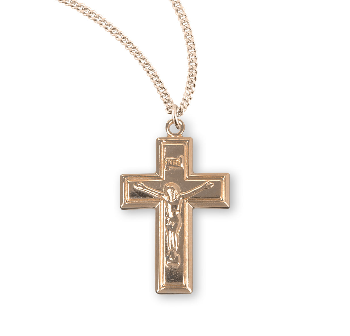 Gold Over Sterling Silver High Polished Crucifix Necklace | 16kt Gold Plated .925 Silver