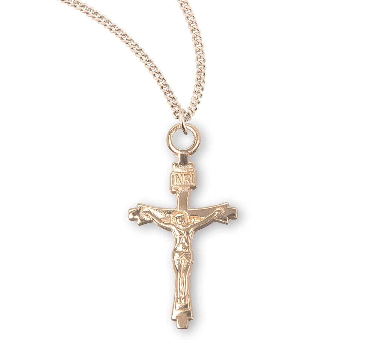 Flare Tipped Gold Over Sterling Silver Crucifix Necklace | 16kt Gold Plated .925 Silver
