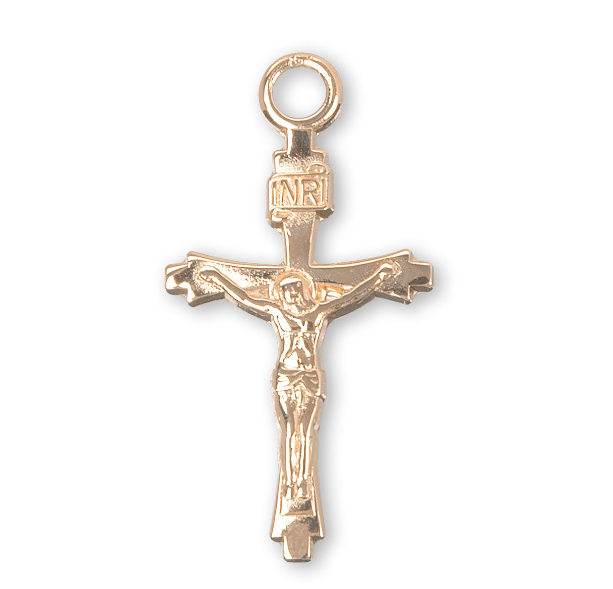 Flare Tipped Gold Over Sterling Silver Crucifix Necklace | 16kt Gold Plated .925 Silver