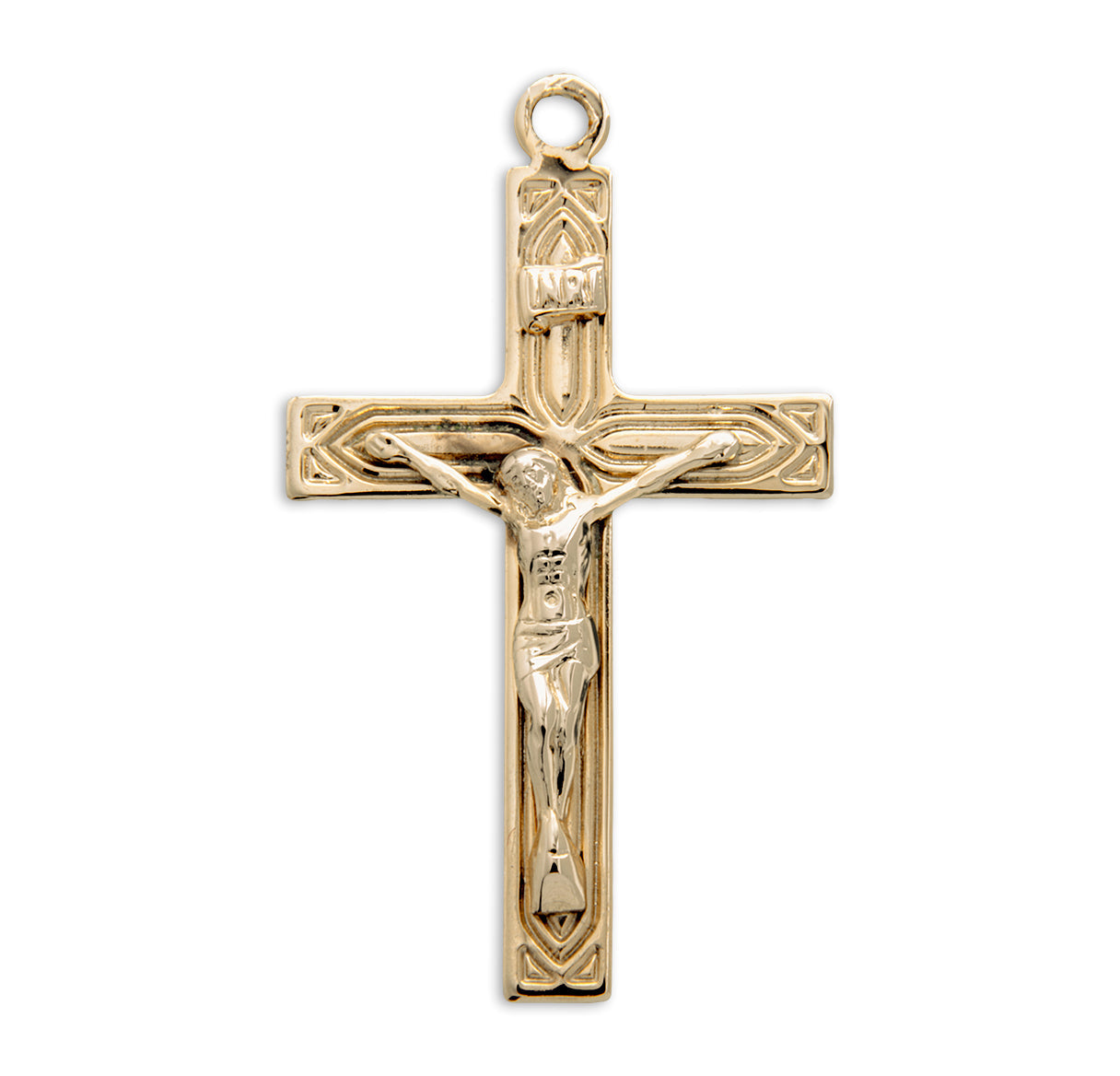Art Deco Style Gold Over Sterling Silver High Polished Crucifix Necklace | 16kt Gold Plated .925 Silver