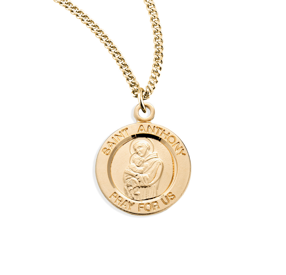 Patron Saint Anthony Round Gold Over Sterling Silver Medal Necklace | 16kt Gold Plated .925 Silver