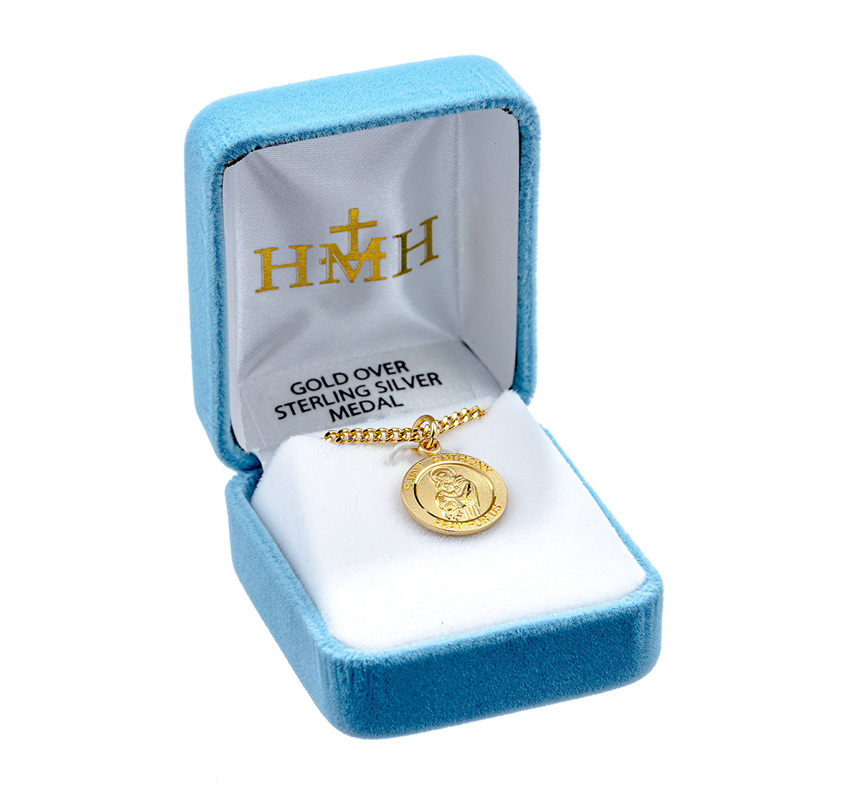 Patron Saint Anthony Round Gold Over Sterling Silver Medal Necklace | 16kt Gold Plated .925 Silver