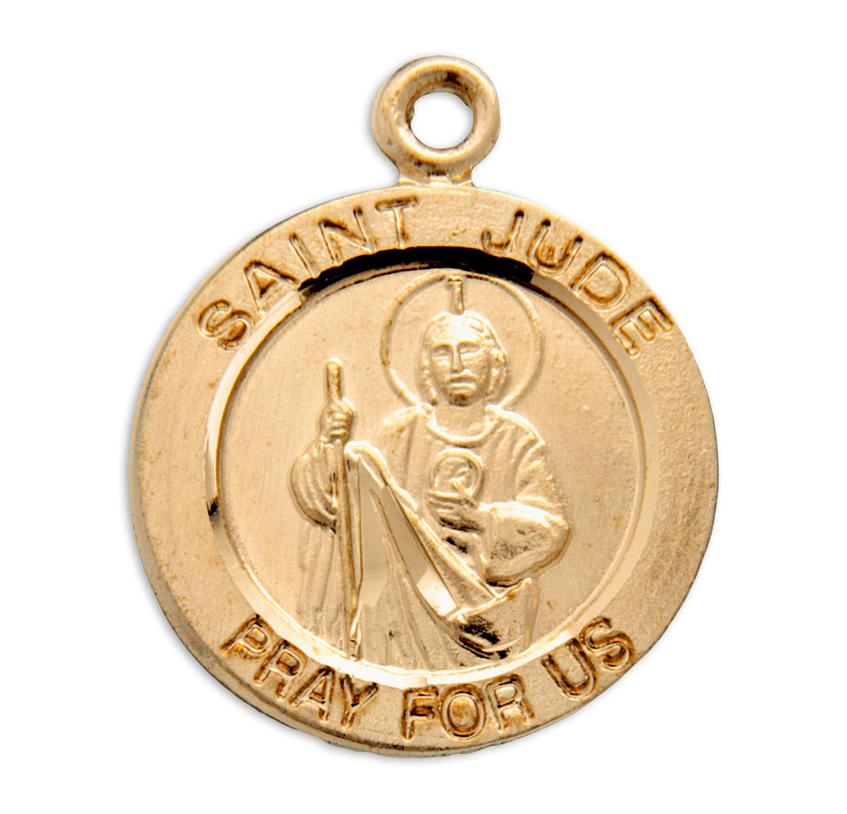 Patron Saint Jude Round Gold Over Sterling Silver Medal Necklace | 16kt Gold Plated .925 Silver