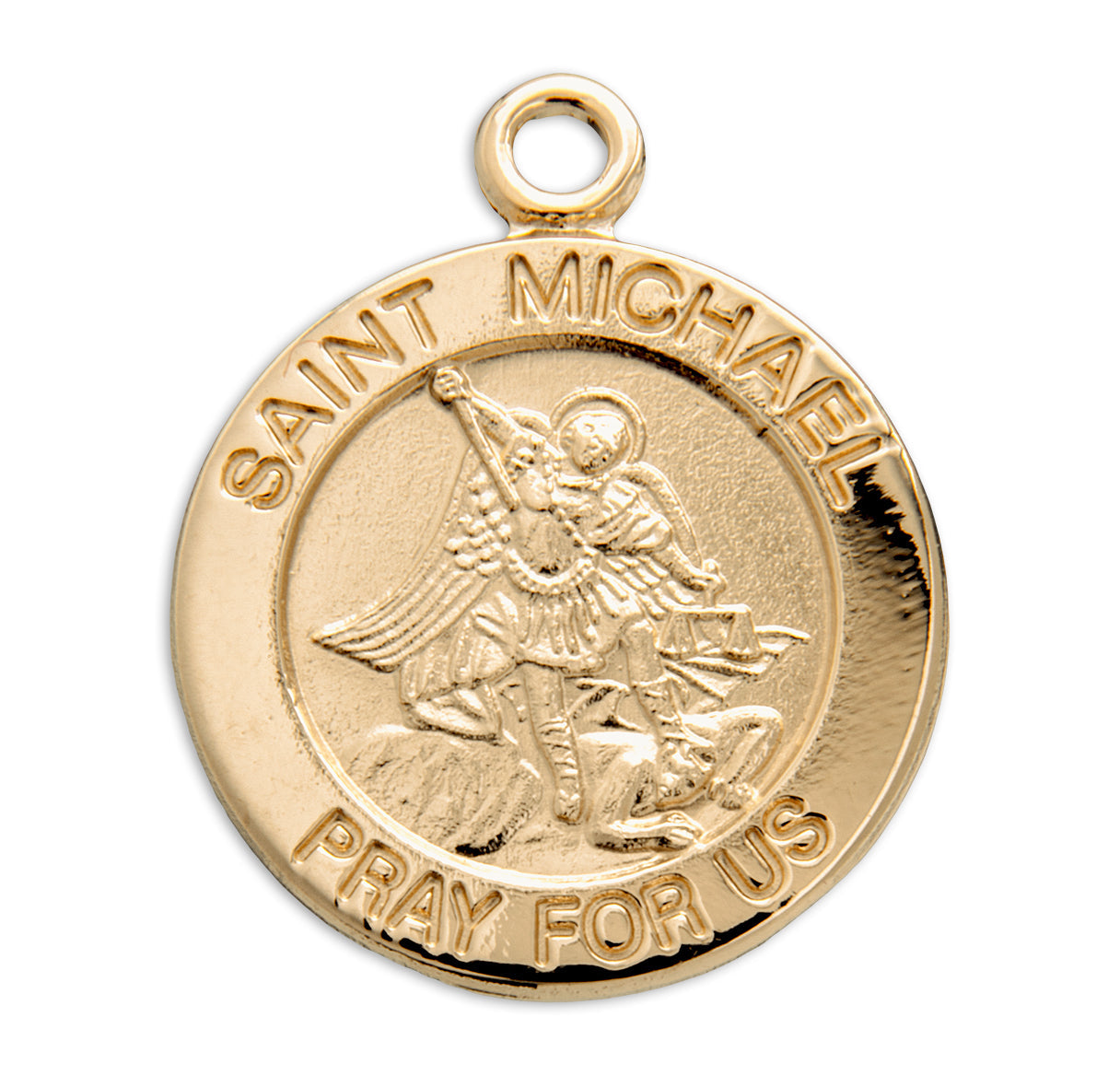 Patron Saint Michael Round Gold Over Sterling Silver Medal Necklace | 16kt Gold Plated .925 Silver